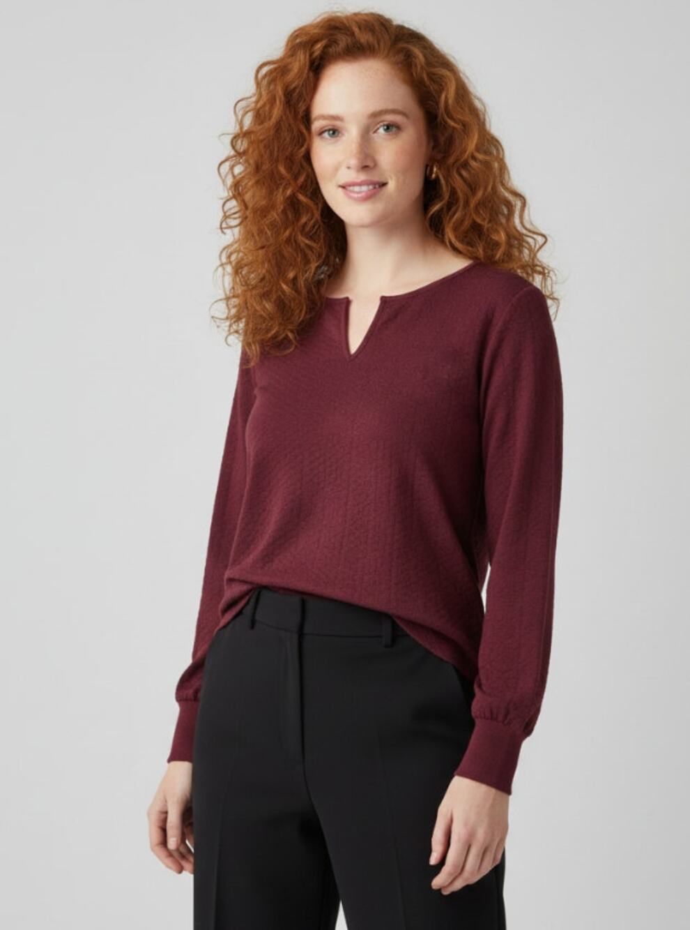Kaileigh Womens Top Geometric Print Popover V-Neck Relaxed Fit Burgundy Size 1X